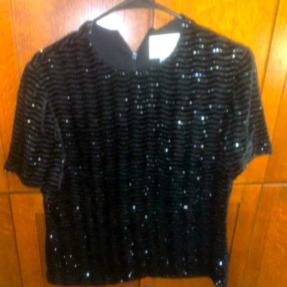 RICKIE FREEMAN FOR TJ NITES BLACK SEQUIN TOP SIZE 4 SMALL - Picture 1 of 3